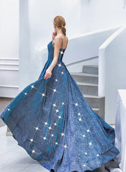 Blue sweetheart neck long prom dress, simple evening dress  8142