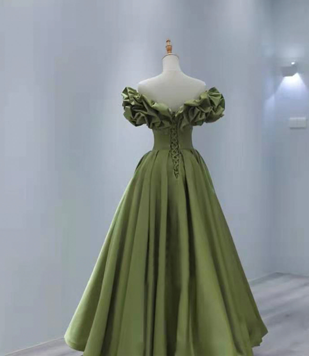 Green satin long A line prom dress evening dress  8816