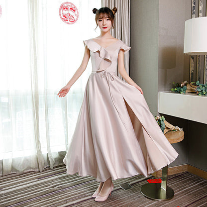 Light pink satin prom dress evening dress  8366