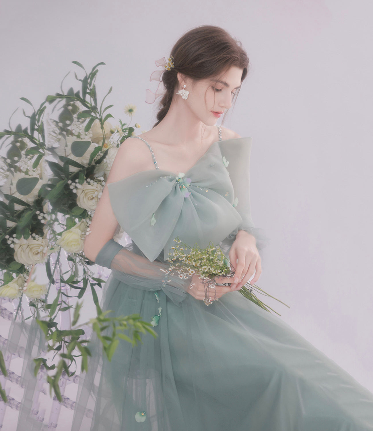 Cute tulle short prom dress green evening dress  8842