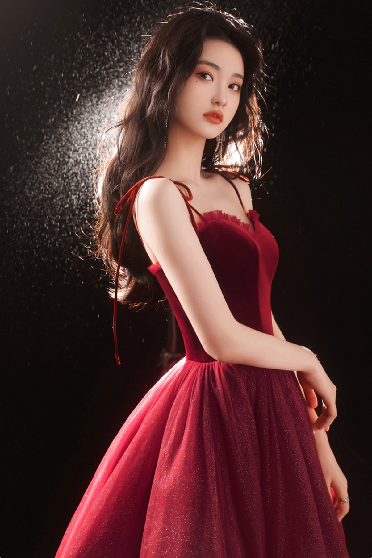 Burgundy tulle short A line prom dress party dress  8788