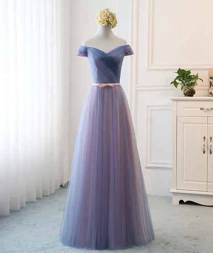 Blue v neck tulle long prom dress evening dress  8495