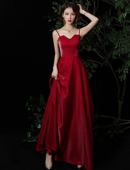 Simple long prom dress burgundy evening dress  8324