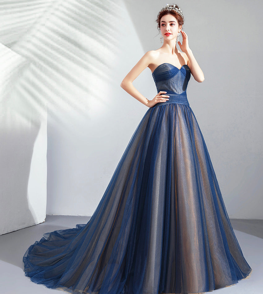Blue tulle long prom dress blue evening dress  8431