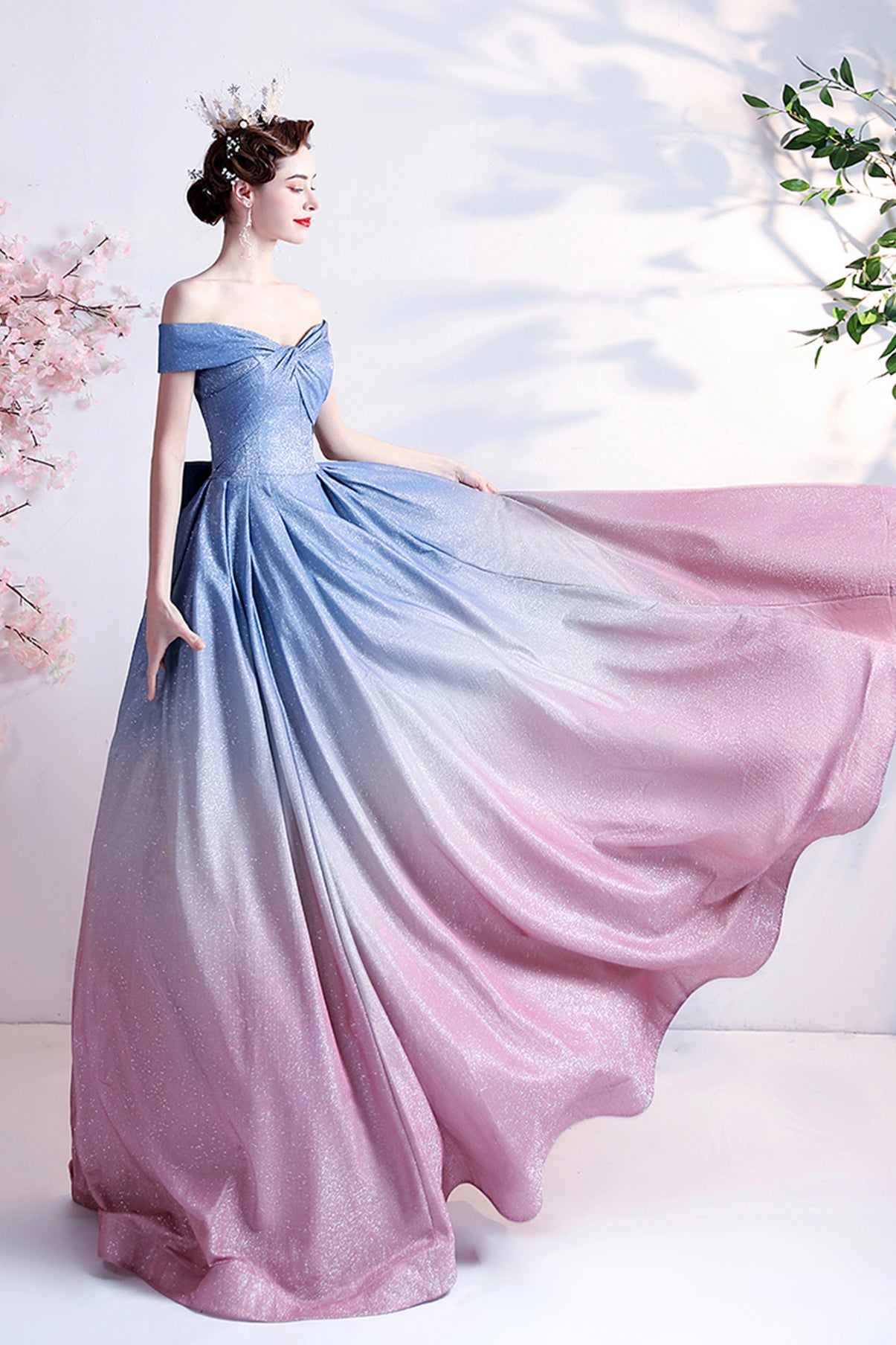 Stylish blue gradient long A line prom dress blue evening dress  8772