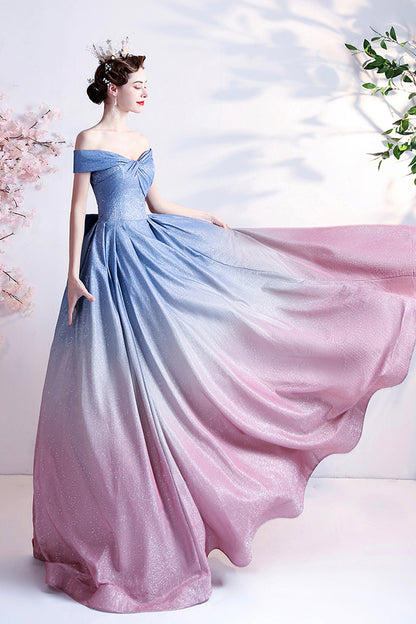 Stylish blue gradient long A line prom dress blue evening dress  8772