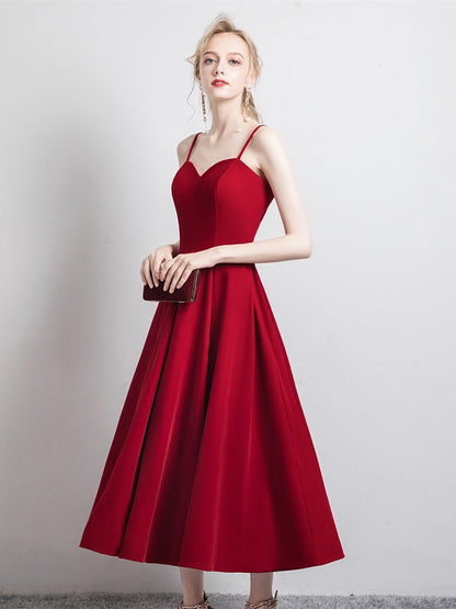Simple satin short prom dress burgundy evening dress  8346