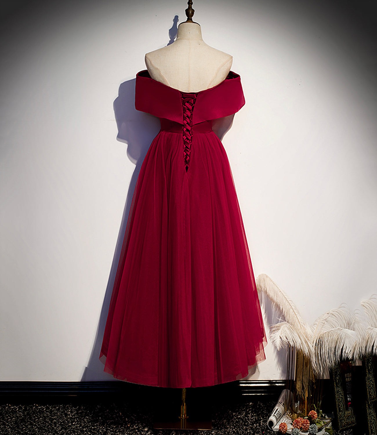 Burgundy tulle short A line prom dress party dress  8838