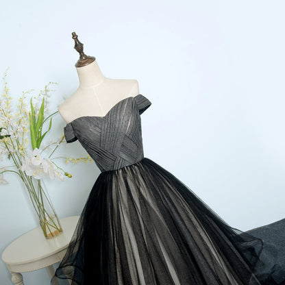Black tulle long prom dress evening dress  8283