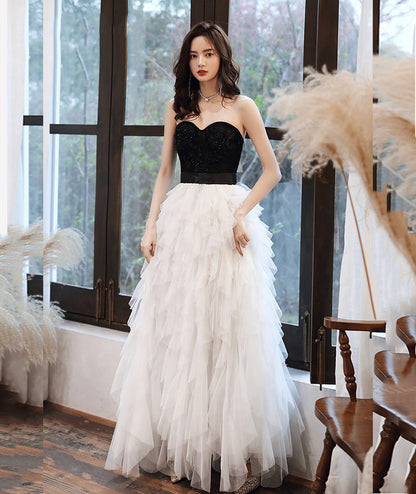 Stylish black and withe tulle long prom dress evening dress  8386