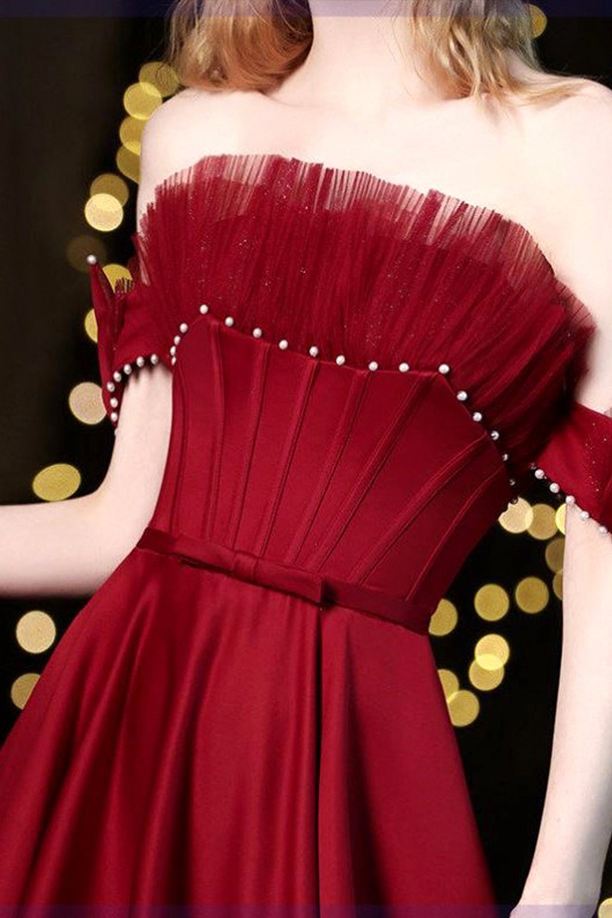 Burgundy satin long A line prom dress evening dress  8774