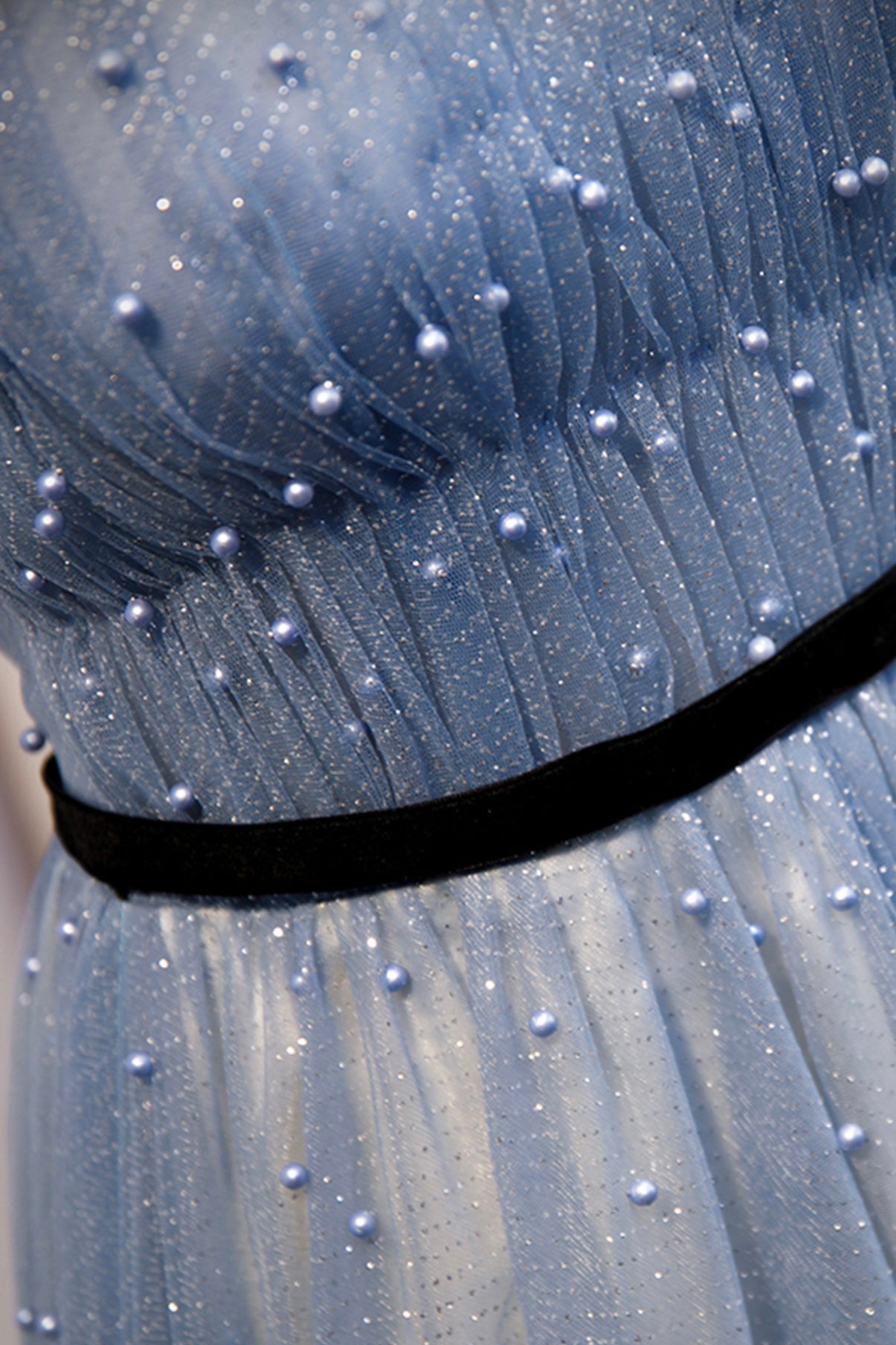 Blue tulle long A line prom dress evening dress  8686
