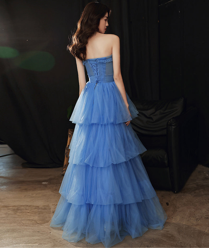 Blue tulle long prom dress blue evening dress  8522