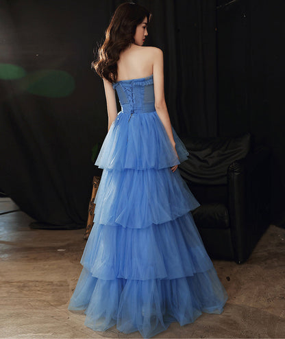 Blue tulle long prom dress blue evening dress  8522