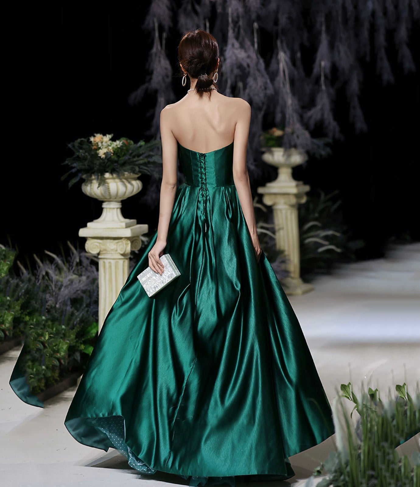Green satin long prom dress evening dress  8511