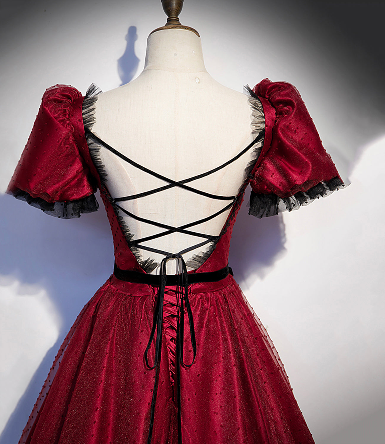 Burgundy tulle long A line prom dress evening dress  8839