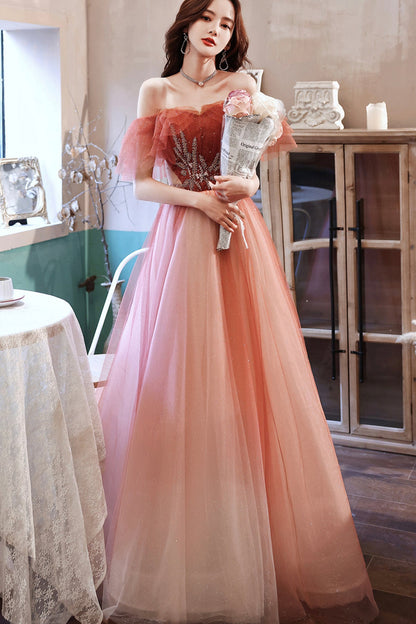 Stylish tulle long A line prom dress evening dress  8779
