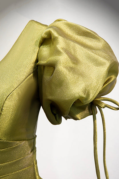 Green v neck tulle long prom dress A line evening dress  8878