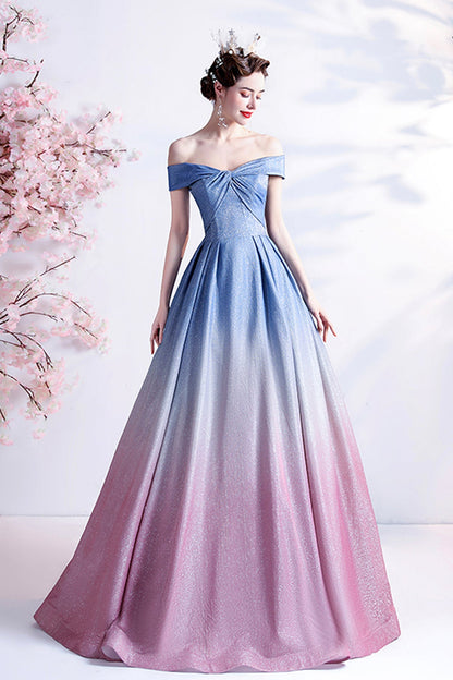Stylish blue gradient long A line prom dress blue evening dress  8772