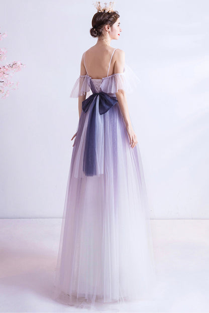 Purple tulle long A line prom dress evening dress  8769