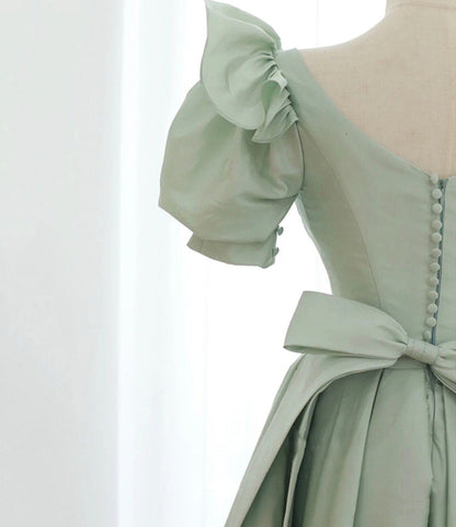 Green satin short A line prom dress party dress  8834