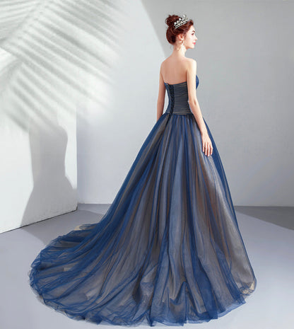 Blue tulle long prom dress blue evening dress  8431