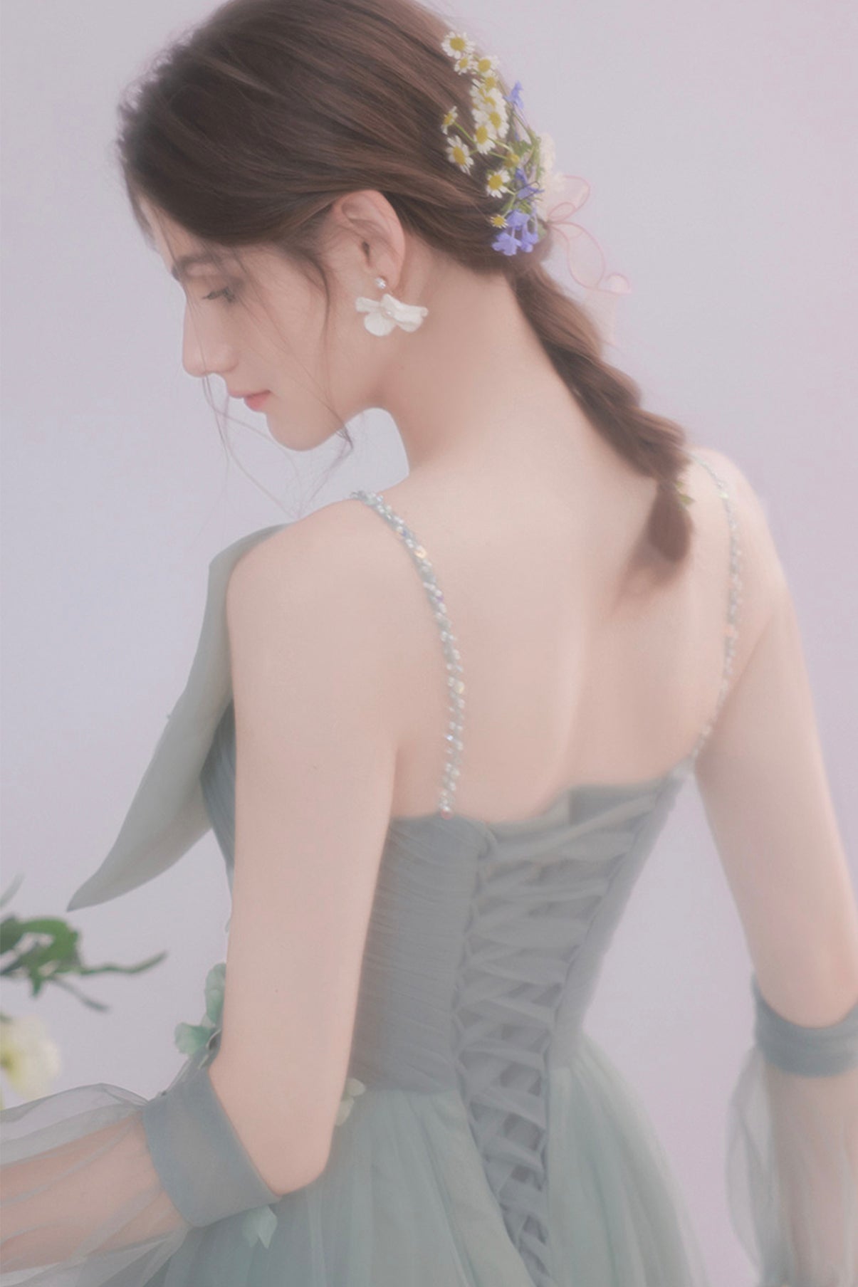 Cute tulle short prom dress green evening dress  8842