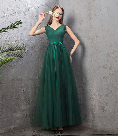 Green tulle long A line prom dress green evening dress  8868