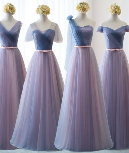 Blue v neck tulle long prom dress evening dress  8495