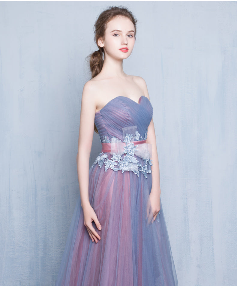 Cute sweetheart neck tulle long prom dress, evening dress  7771
