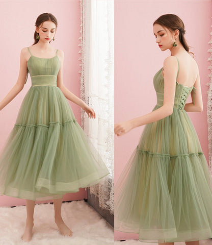 Cute green tulle short prom dress, green evening dress  8116