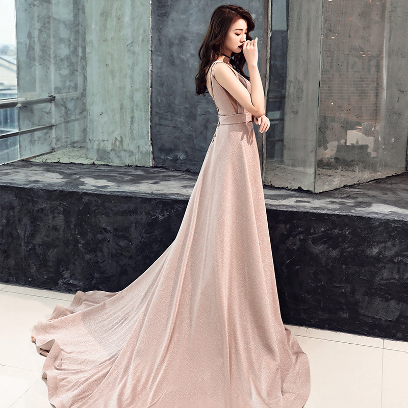 Simple v neck long prom dress, simple evening dress  7907