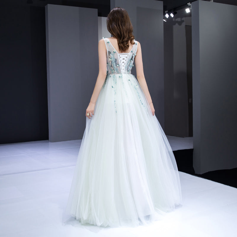 Elegant v neck tulle beads ball gown  8197