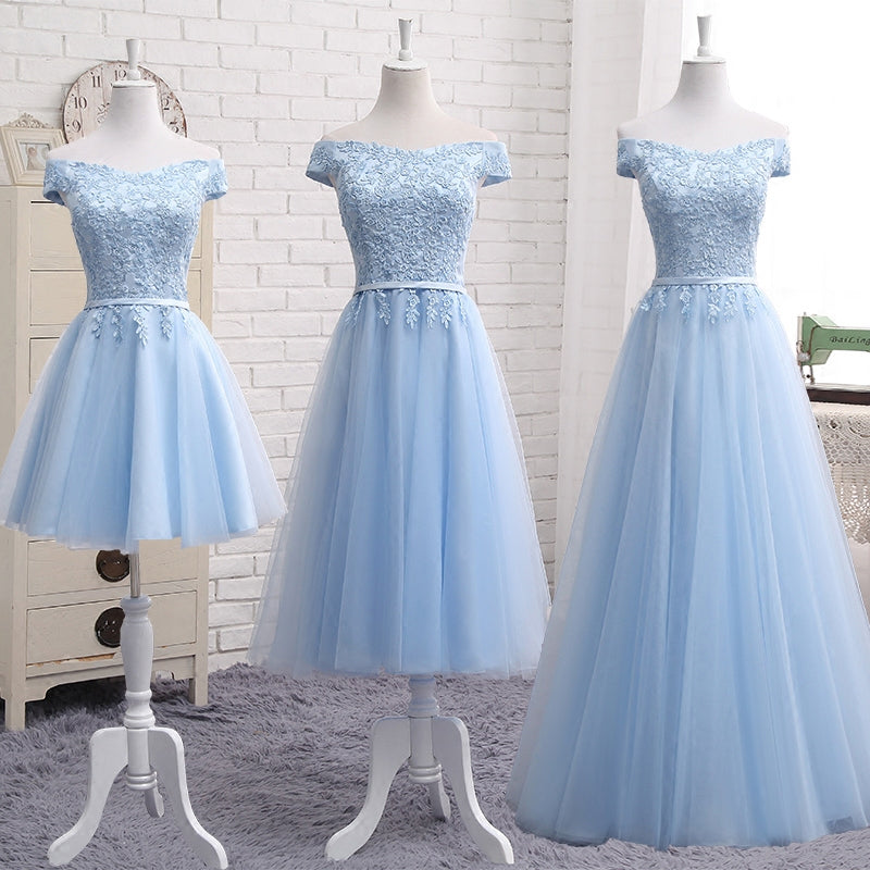 Blue tulle lace prom dress blue evening dress  8289