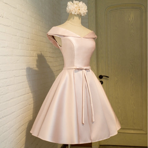 Cute off shoulder satin short prom dress,homecoming dresses  7644
