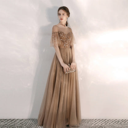 Elegant tulle sequins long prom gown  8165