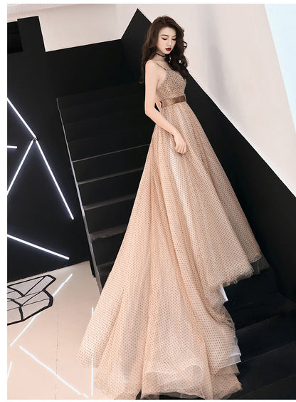 Stylish v neck tulle long prom dress, evening dress  7908