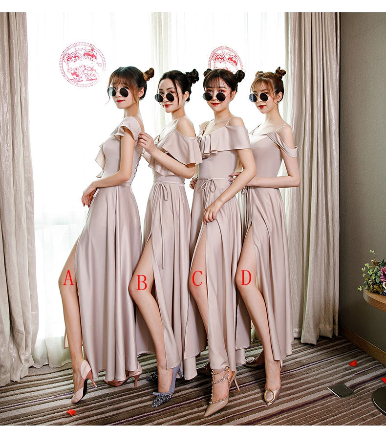 Light pink satin prom dress evening dress  8366