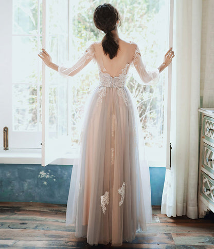 Cute tulle lace long prom dress evening dress  8343