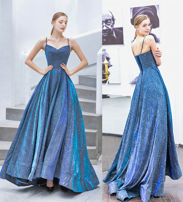 Blue sweetheart neck long prom dress, simple evening dress  8142