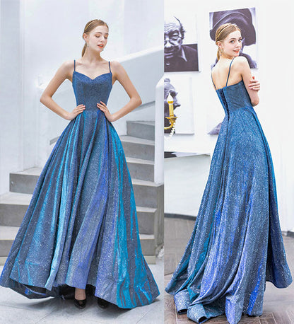 Blue sweetheart neck long prom dress, simple evening dress  8142
