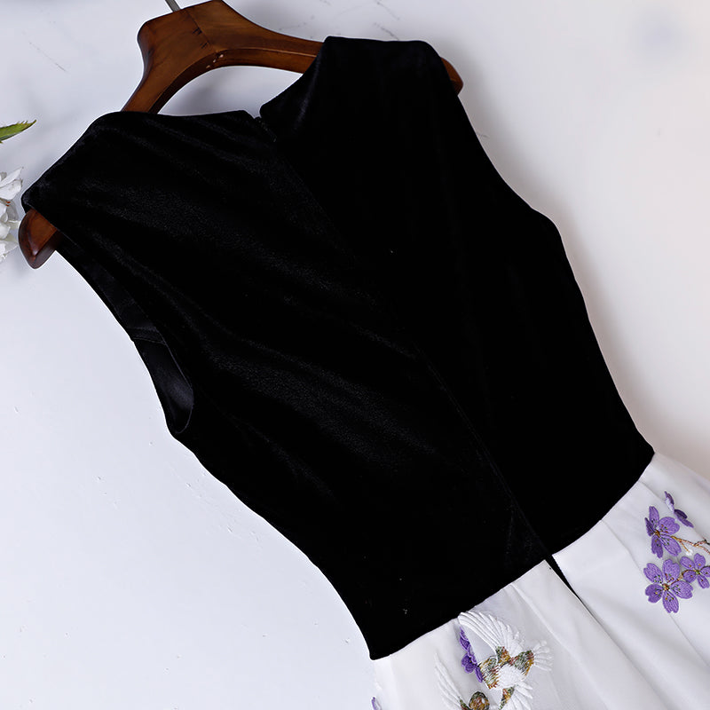 Black and white applique long prom dress, evening dress  8085