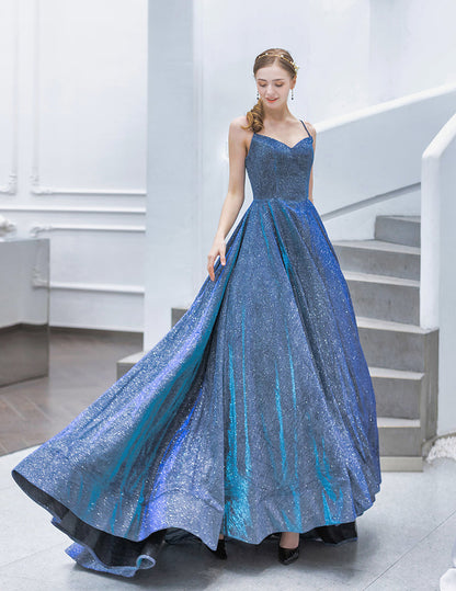 Blue sweetheart neck long prom dress, simple evening dress  8142