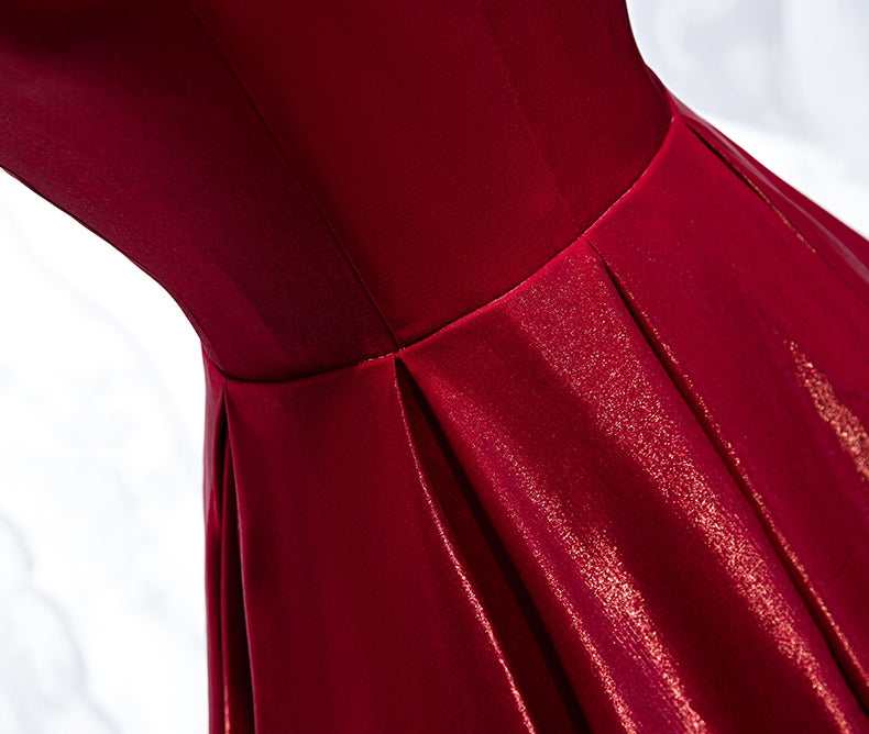 Burgundy long prom dress simple evening dress  8271