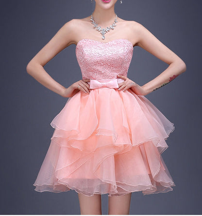 Charming A-line pink lace sweethearg neck short prom dress,homecoming dresses  7706