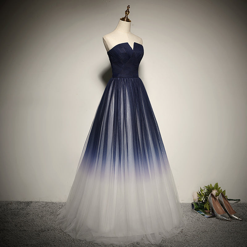 Blue tulle long prom dress evening dress  8286