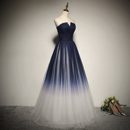Blue tulle long prom dress evening dress  8286
