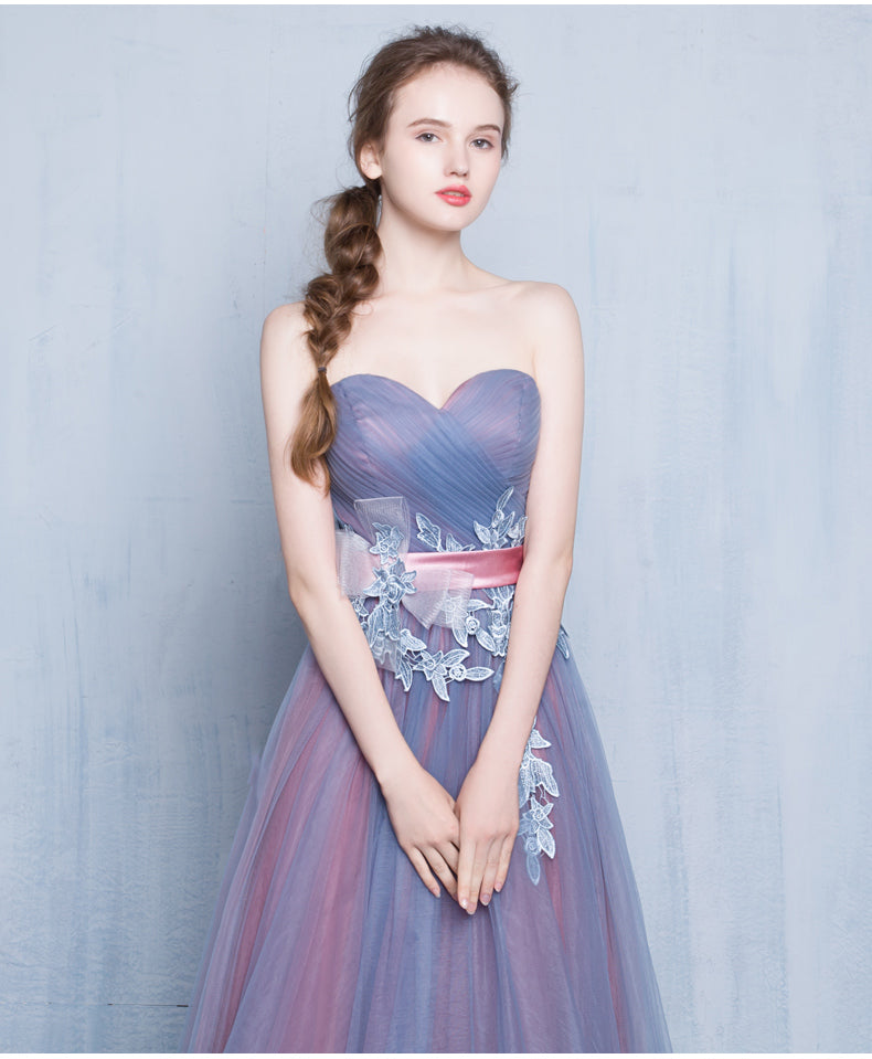 Cute sweetheart neck tulle long prom dress, evening dress  7771