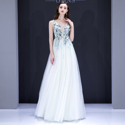 Elegant v neck tulle beads ball gown  8197