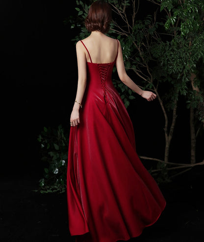 Simple long prom dress burgundy evening dress  8324